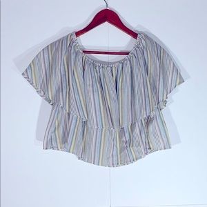 Urban Outfitters Kimchi‎ Ruffle Stripe Off-the-shoulder Boho Crop Top